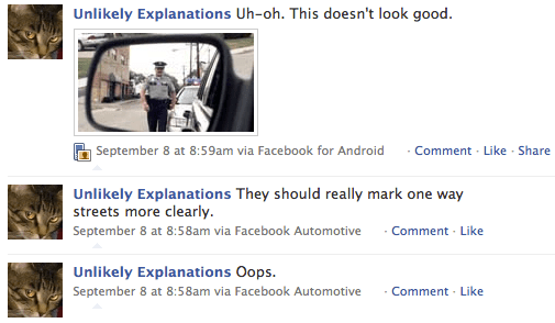 facebook update from a car