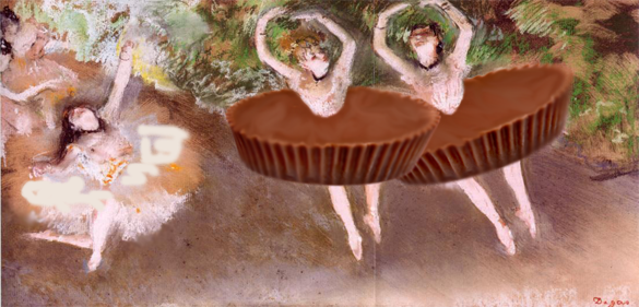 Edward Degas Ballet Scene painting, with two dancers wearing Reese's tutus.